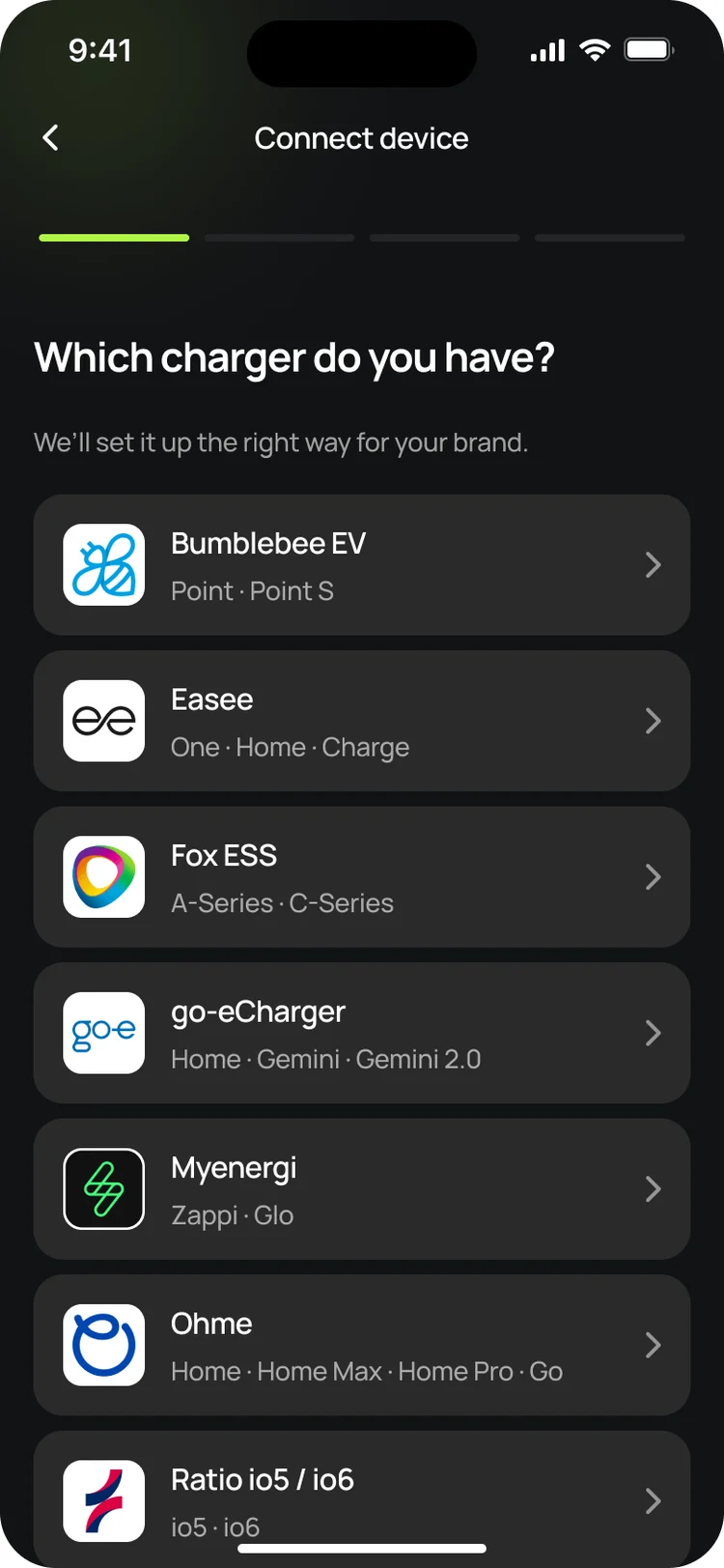 Splash Share, Which charger do you have?, the list of charger brands with their models